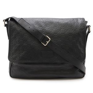 Gucci Guccissima Messenger Bag Shoulder Bag Diagonal Leather Black Black Silver